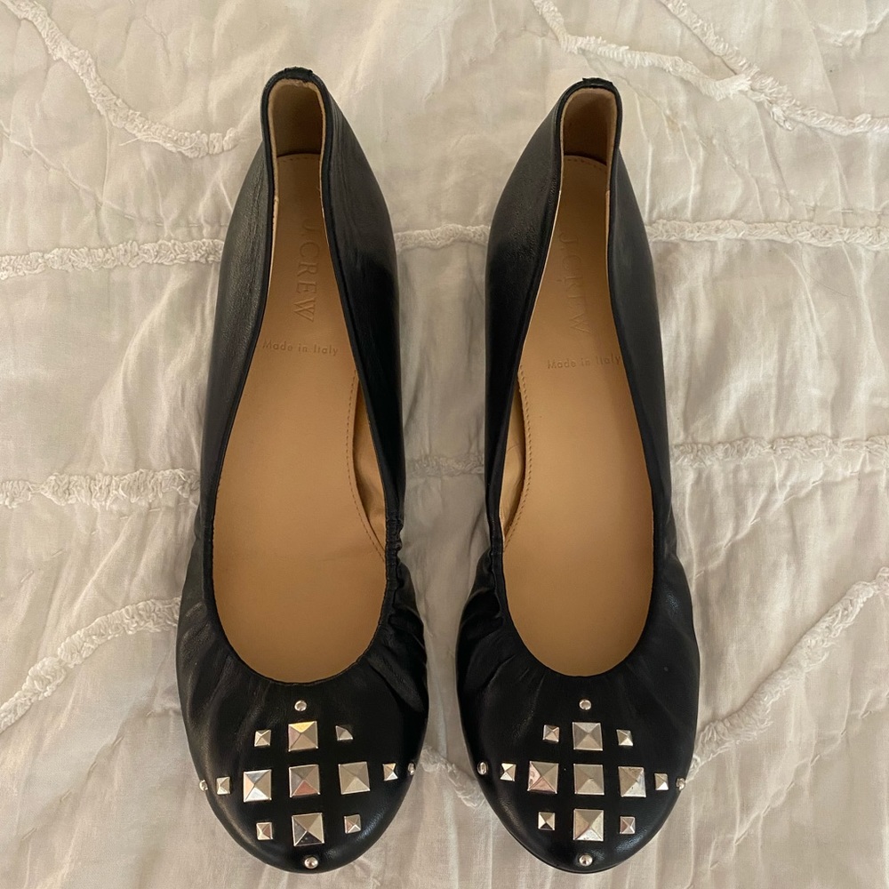 J Crew Cece black leather ballet flats